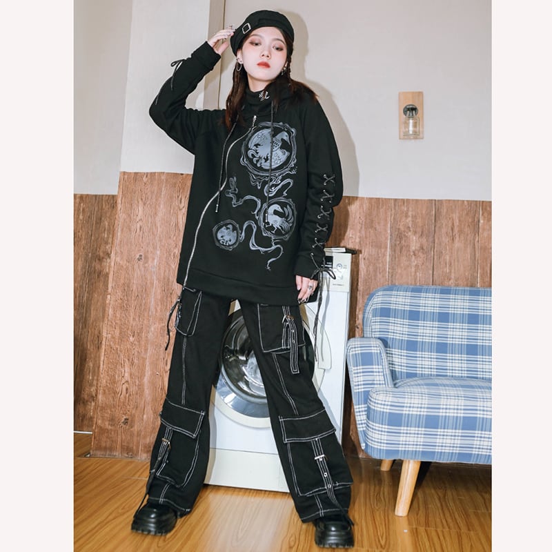 [Old Monster --- Rebellion Rated Series] ★Casual Pants★ Bottoms Trousers Black Unique Easy to match