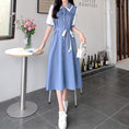 Load image into Gallery viewer, [Kodokuya Series] ★Dress★ Large size Color scheme Chiffon Ladies fashion Blue Blue Improves temperament
