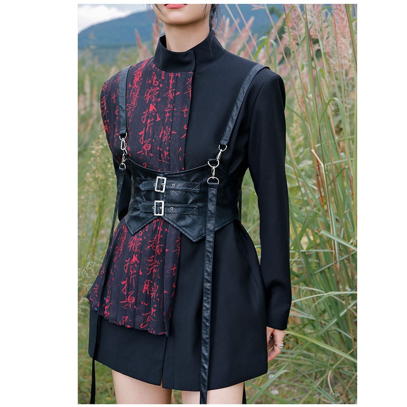 [Big Blue Dragon Series] ★China style coat★ Outer letter pattern black red cool easy to match print