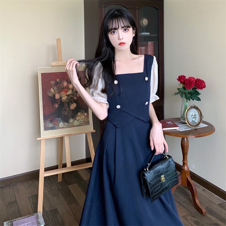 [Dong Xiaojie Series] ★One Piece★ Switching Fake Layered Large Size Temperament Enhancement Commuting Date Summer Clothes