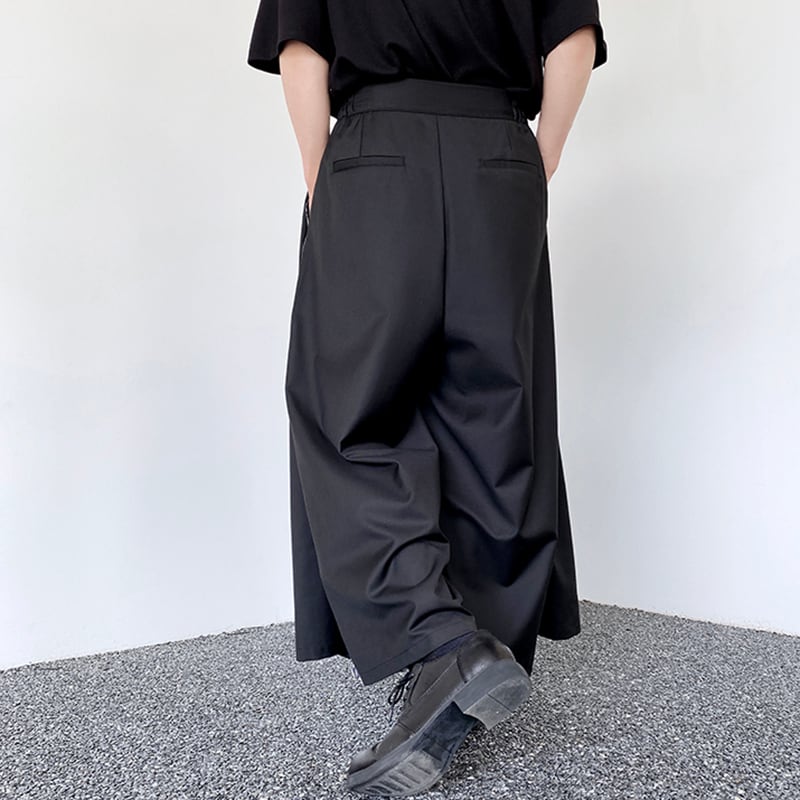 [Illustrated series] ★China style trousers★ Gaucho pants print unisex men's black loose fitting