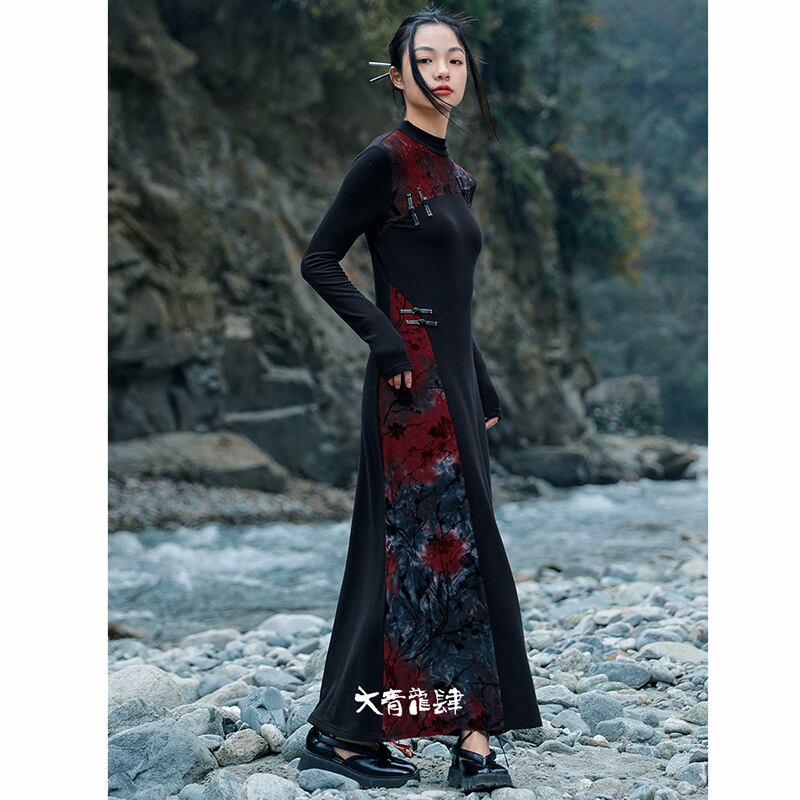 [Daiseiryusu series] ★China style dress★ Knit dress, changeover, Chinese button, slim fit, slim