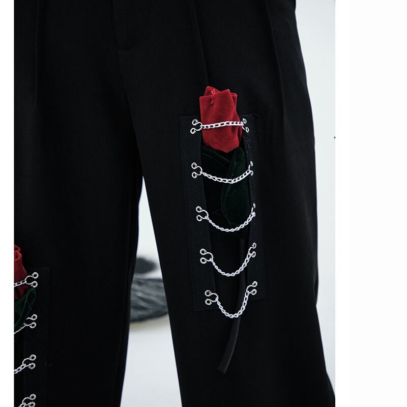 [chicsky---Kurono Series] ★Casual Pants★ Bottoms Black Black Chain Rose SML Slimming Wear