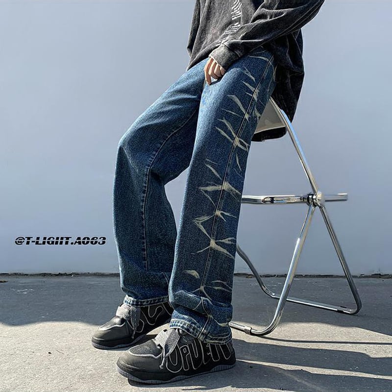 [TIAOTA Series]★Denim Pants★ 2color Bottoms Trousers Print Slimming Blue Black Large Size