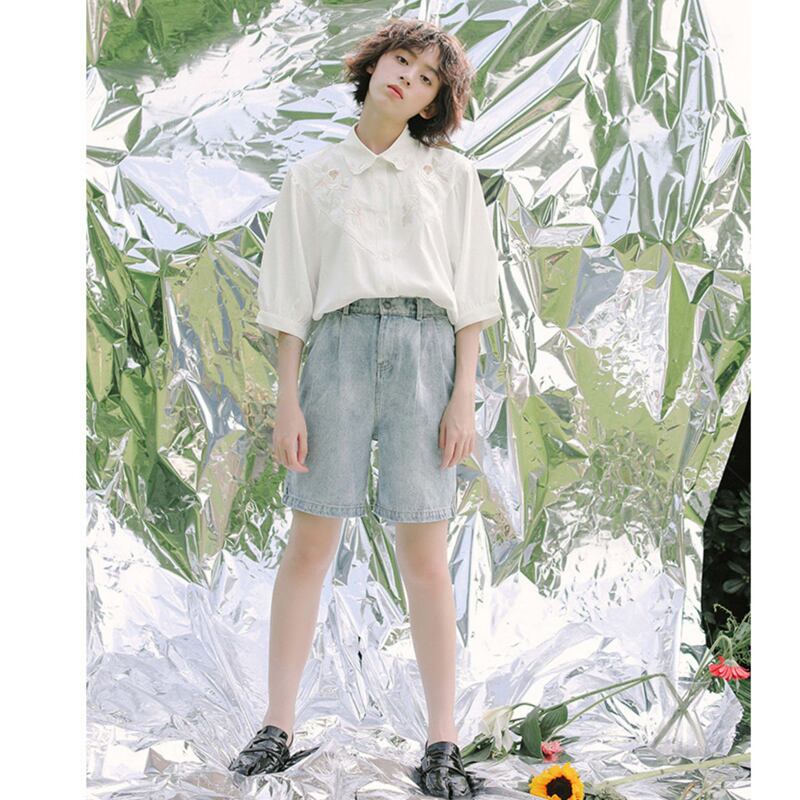 [Yang's Great Dream Series]★China Style Shirt★ Tops Embroidery Bubble Sleeves Short Sleeves White White Improves Temperament