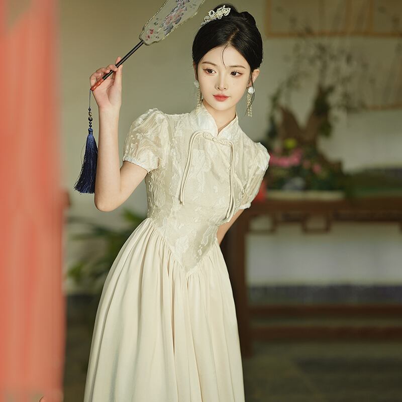 [Queen Series] ★China-style dress★ Improved cheongsam dress Designed Short sleeves Slimming SML XL