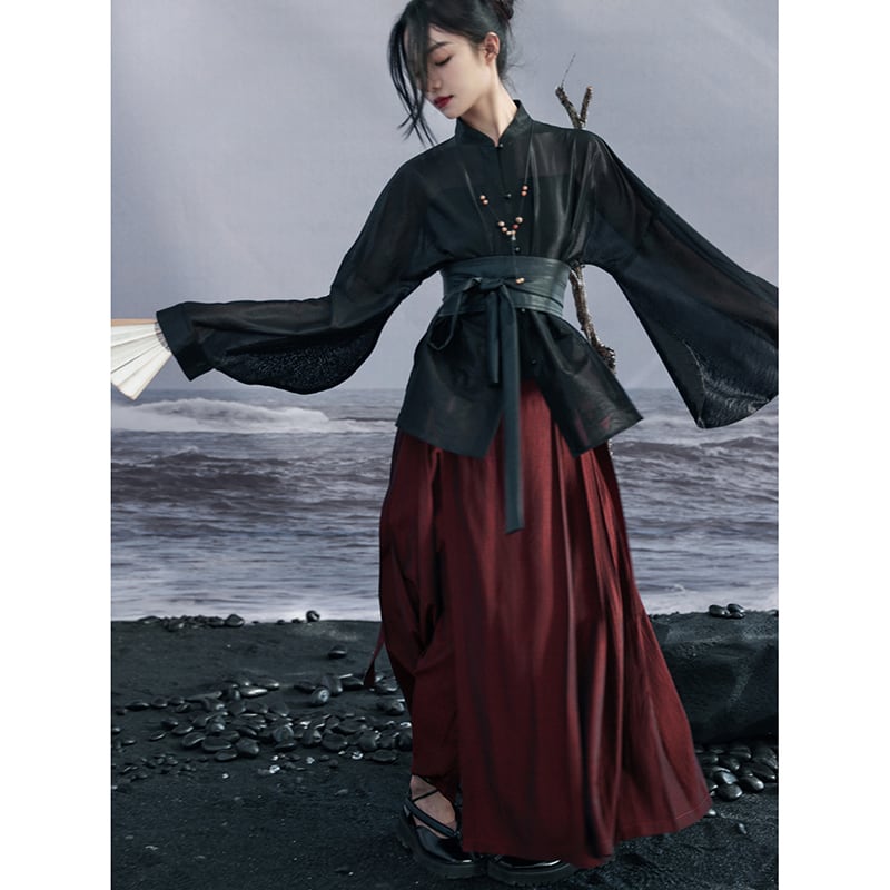 [Da Qinglong Shu Series] ★China style skirt★ Designed bottoms Hanfu skirt original wine red