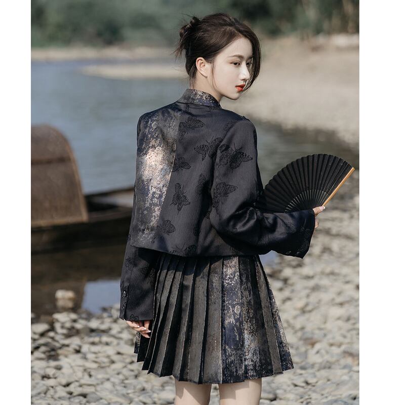 [Kyodo Series] ★China style skirt★ Bottoms Mini skirt Embroidery Pleated skirt Cute JK style