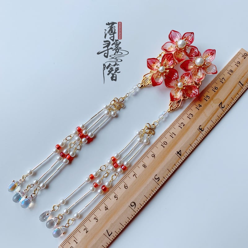 [Usagiri Hironkan Series]★China Hair Ornament★Hairpin Pair Fringe Flower Original Retro Fireworks Festival Chinese Clothes