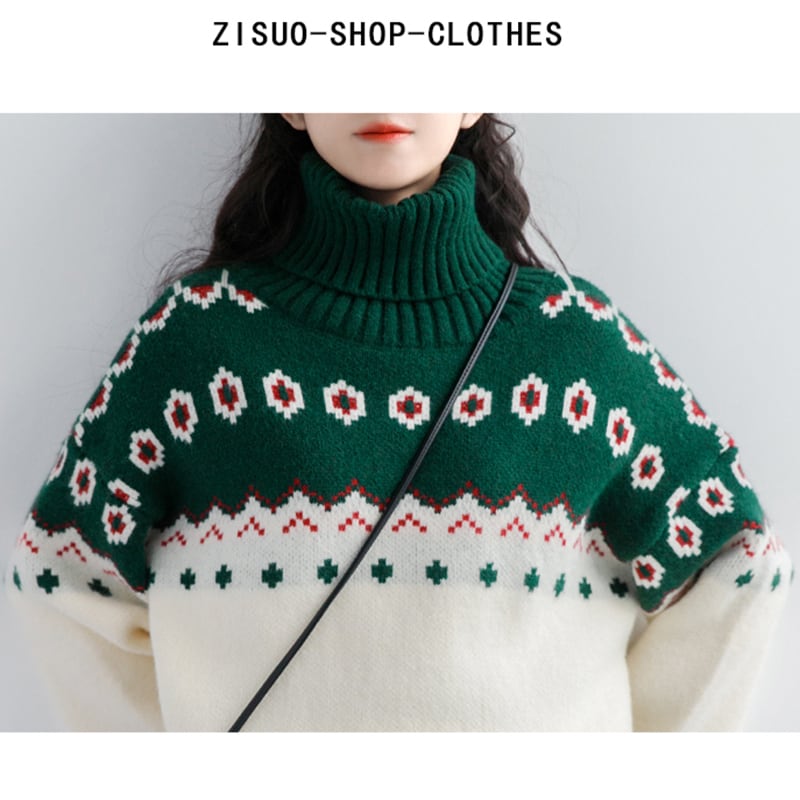 [ZISUO Series]★Sweater★ 2color Tops Christmas Red Green High Neck Thick Warm