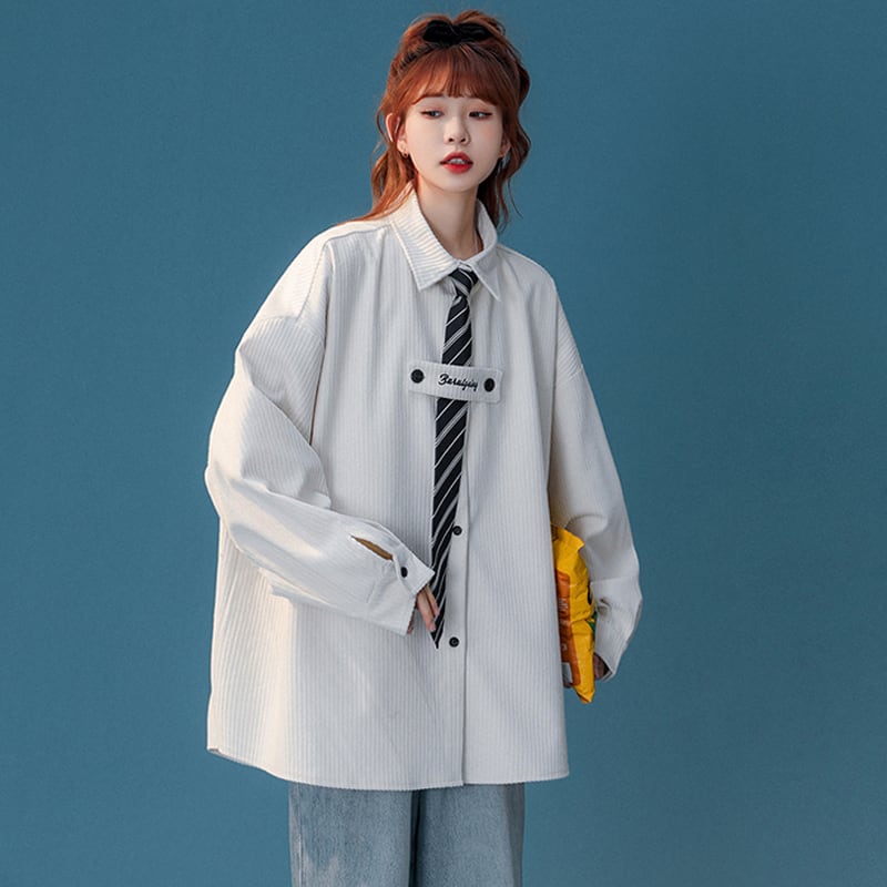 [Fujiiman Series]★Shirt with tie★ 3color Unisex Men's Long Sleeve Tops Autumn Clothes White Black Yellow