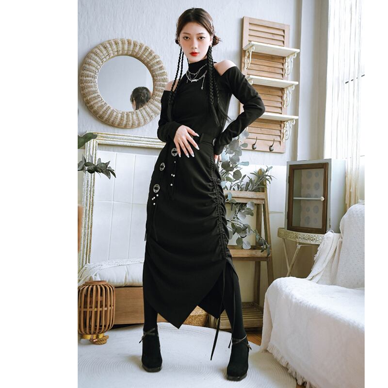 [Kokaisha---Kiran Series] ★China style skirt★ Bottoms Easy to match Original slimming black Black