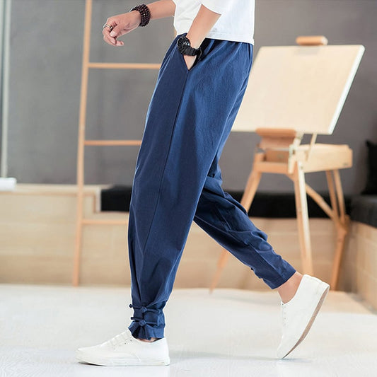 [Mowensai Series]★China style pants★Men's 3color casual pants Cotton Chinese button Large size Black Navy Gray