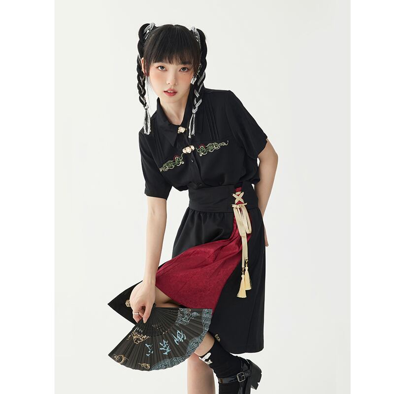 [Run Chaya Series] ★Chinese style shirt★ 2color Chinese clothing tops Black White Cute S M L XL