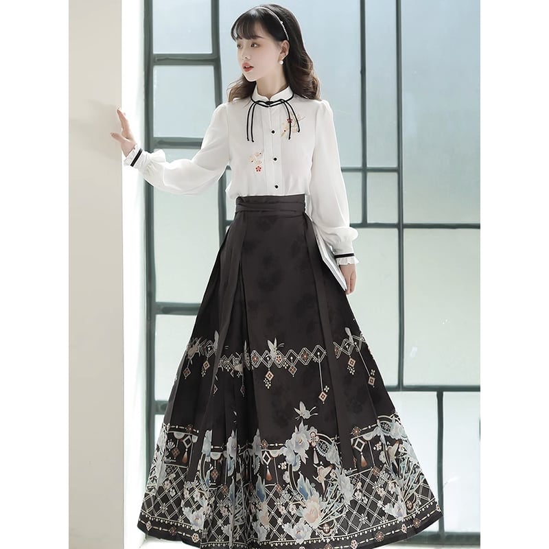 [Kaede bamboo---Kinjoyo series] ★China style setup★ 2-piece set, long-sleeved shirt + skirt, improves temperament, coming-of-age ceremony, everyday wear