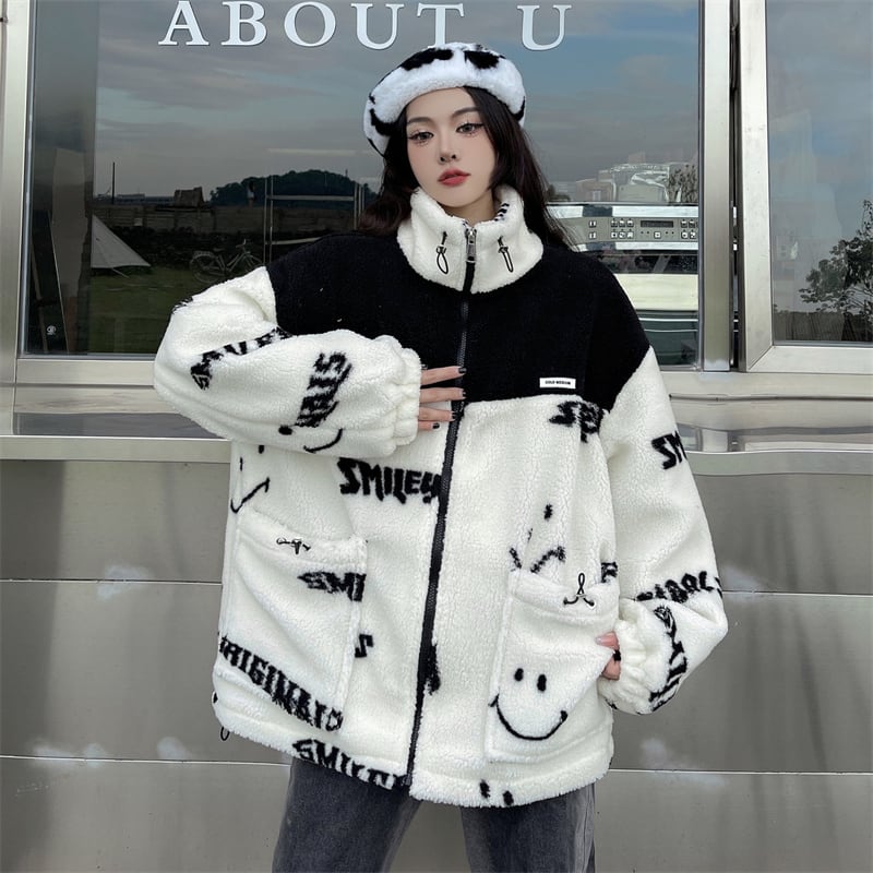 [Style Series] ★Outer★ 2color Jacket Unisex Men's Black White Black White Thick Warm