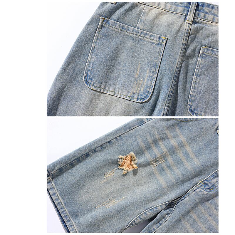 [BIGEMAN Series]★Denim shorts★Bottoms, short length pants, unisex, men's, large size, distressed finish