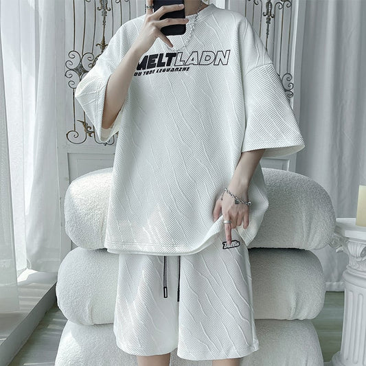 [BIGEMAN Series]★Setup★ T-shirt + shorts 2color Unisex Men's Large size Cheap Simple Black White