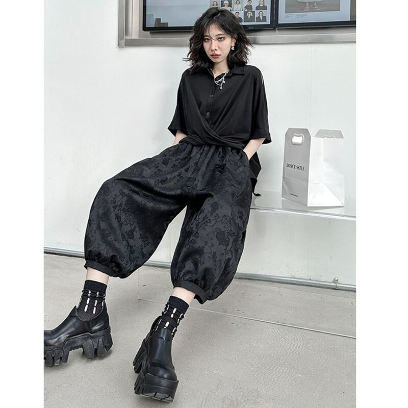 [YIDAO Series] ★China style trousers★ Daily wear, Chinese clothes, black, easy to match, nine-quarter length, summer clothes, loose-fitting