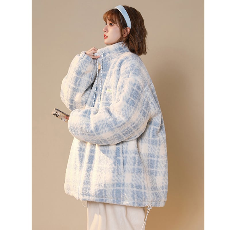 [Morimoto Series] ★Winter Coat★ Cotton Coat 2 Colors Thick Warm Unisex Men's Cold Protection Plaid Pattern Blue Black