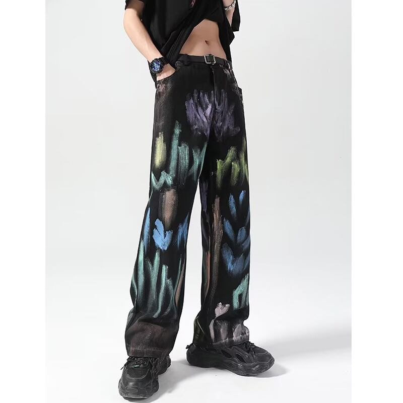 [CHAOMEICHEN Series]★Denim Pants★ 2color Graffiti Bottoms Pants Men's Large Size White Black