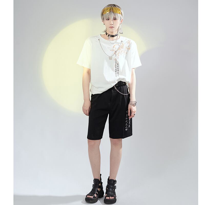 [Kyodo Series]★China style T-shirt★ Tops 2color Unisex Men's Embroidery with chain Butterfly Cotton