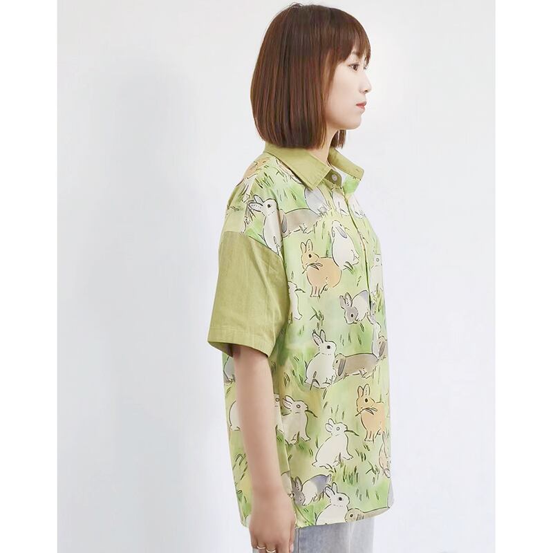 [BIBULU STUDIO Series] ★Short sleeve shirt★ Rabbit tops Unisex Men's summer clothes Green Green