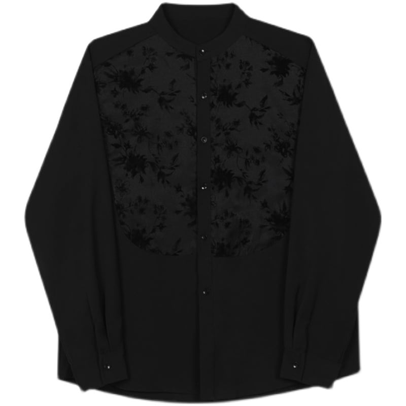 [Illustrated series] ★China style shirt★ 2color tops unisex men's black red floral pattern switching