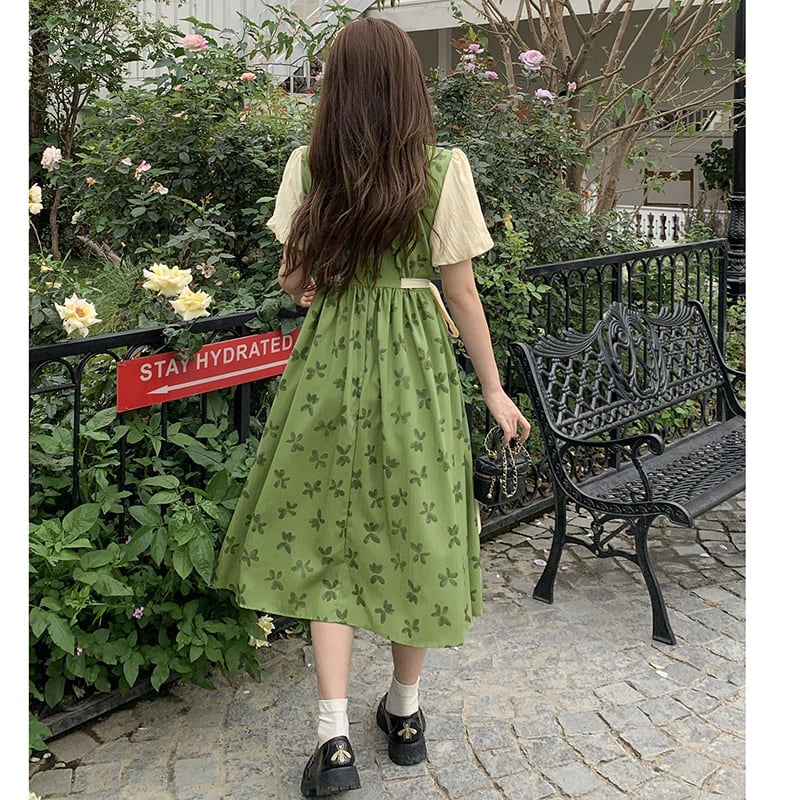 [Dong Xiaojie Series]★China style dress★Floral pattern dress Switchable Cute Large size Green Green