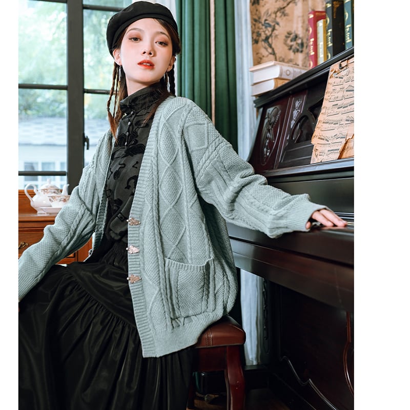 [Kokaisha --- Kiyoyama style series] ★China style cardigan★ 2color sweater Easy to match retro