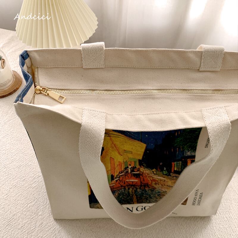 [Andcici Series]★Bag★ Tote bag, canvas bag, large capacity, date, floral pattern, oil painting style, blue, design, cute