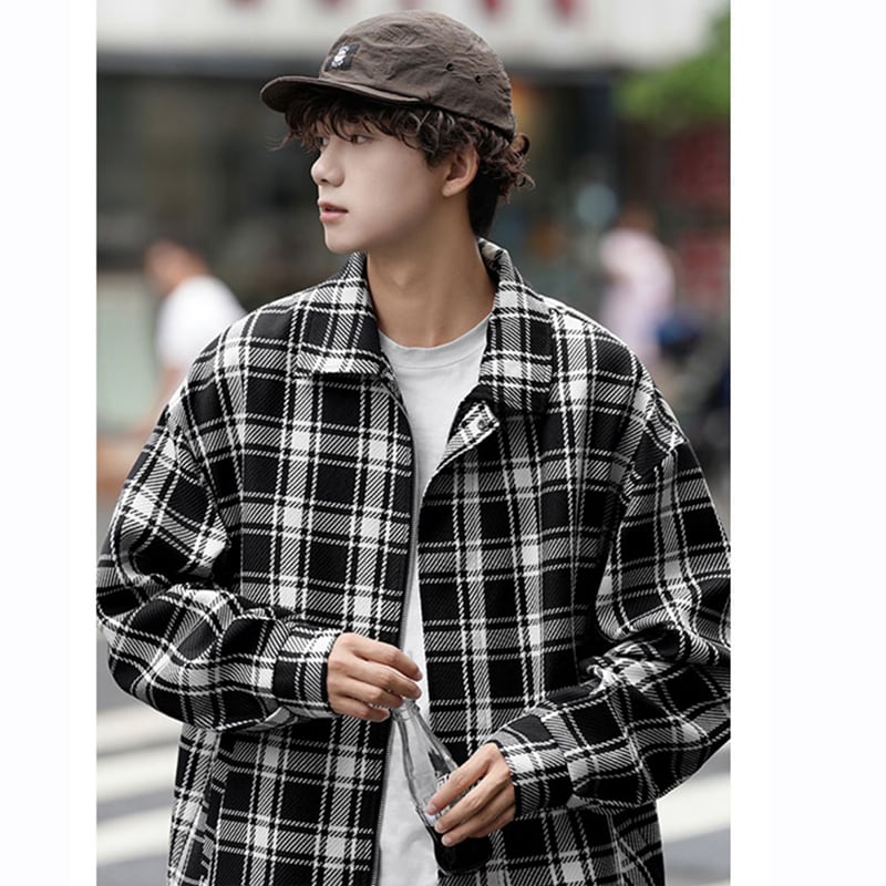 [BIGEMAN Series]★Jacket★ 2color outer plaid pattern unisex men's black white