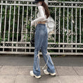 Load image into Gallery viewer, [Kumikumi Series]★Denim pants★ Bottoms Slimming long length Unique design Blue Blue SML XL
