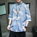 [JUNYI series]★China style shirt★ Tops 3color Unisex Men's Large size Crane Blue Green Black