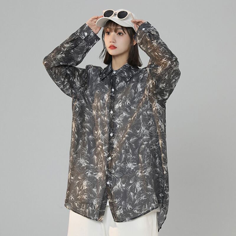 [CHAOMEICHEN Series]★Shirt★ 2color Tops, Thin ink pattern, Summer clothes, Unisex, Transparent, Men's, Cooling protection