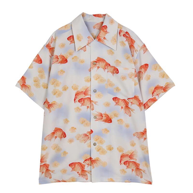 [Yangji Great Dream Series]★China style shirt★ Tops Goldfish print short sleeve shirt Cute cool summer clothes