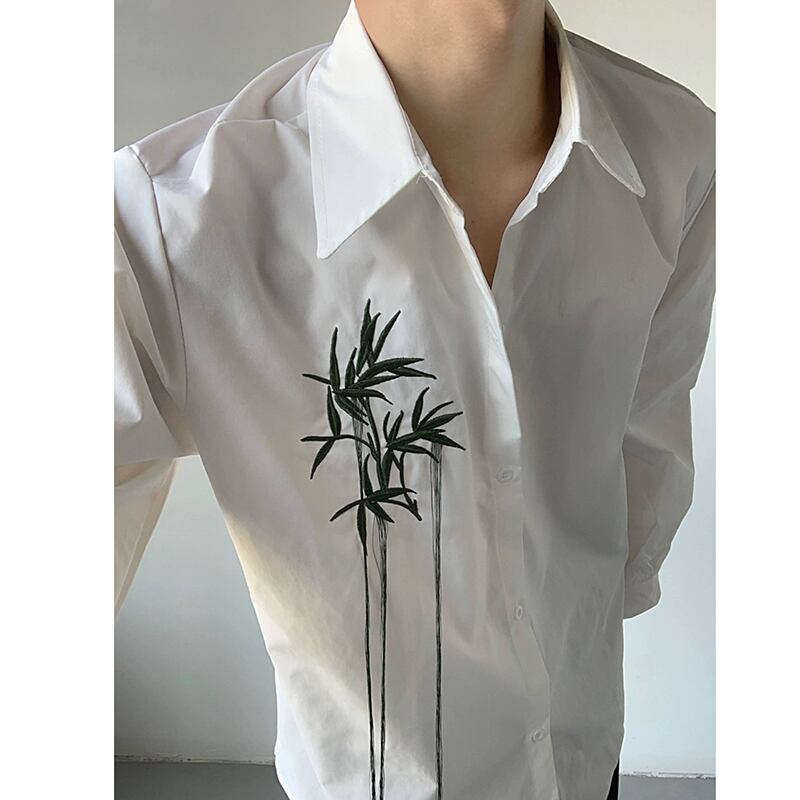 [QUANYI Series]★China style shirt★ Tops Bamboo Bamboo embroidery Unisex Men's White White Simple