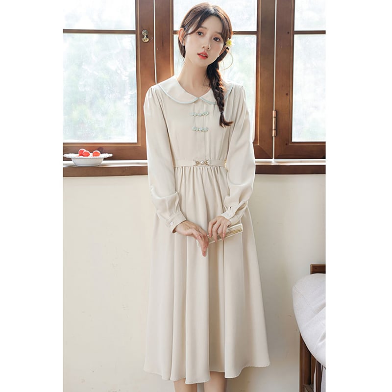 [Brown Girl Series] ★Chinese style dress★ Long sleeve dress, slimming, ladies, simple, commuting, date