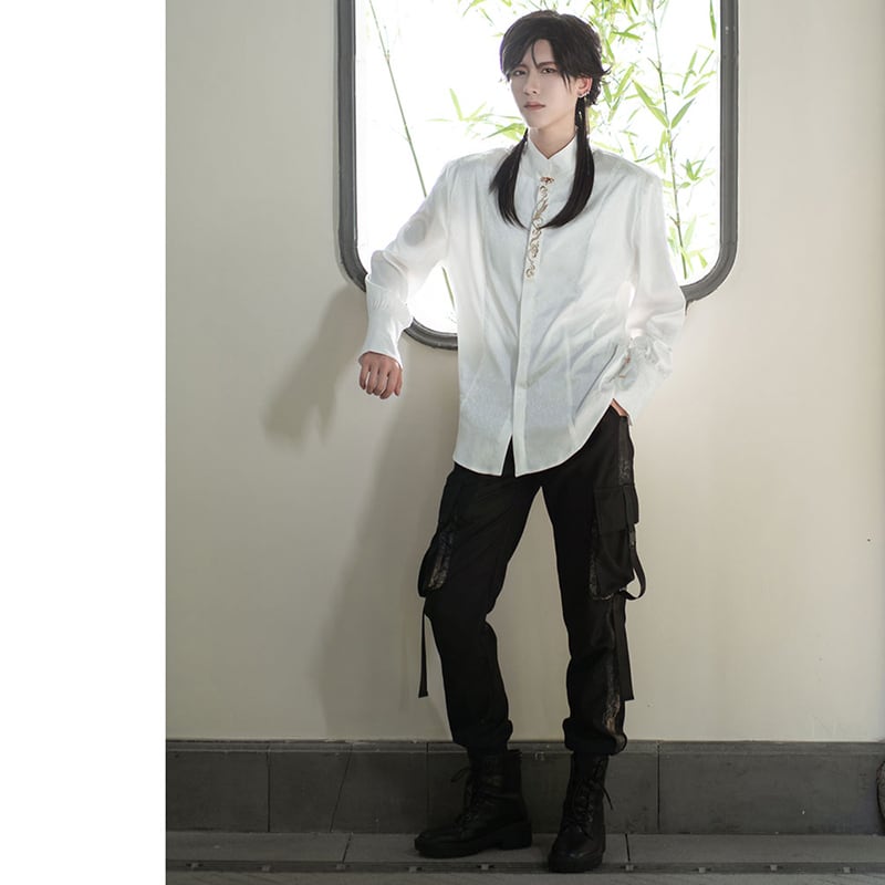 [Qingtang --- Yunzhong-kun Series] ★Chinese style shirt★ Long sleeve shirt embroidery Chinese clothes Easy to match Unisex Men's White White