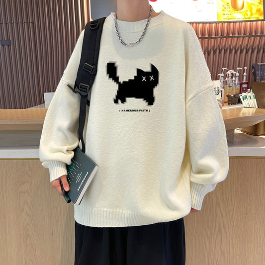 [PPG Series]★Knit Tops★ 4color Unisex Men's Cat Cat White Black Red Gray