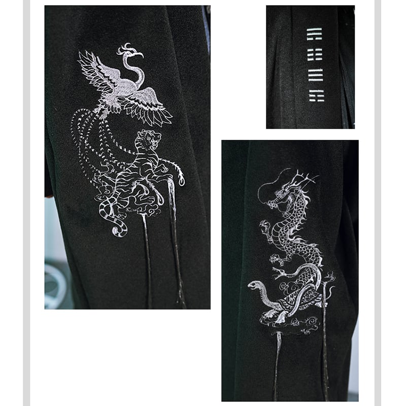 [Kokaisha---Hoshiyado Series] ★China style coat★ Rasha coat long coat embroidery original black black