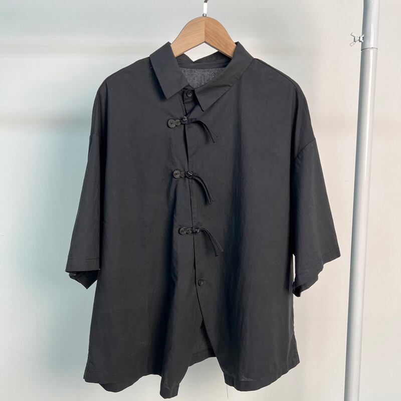 [Miyakoya Series]★China style shirt★2 color tops unisex irregular casual black white