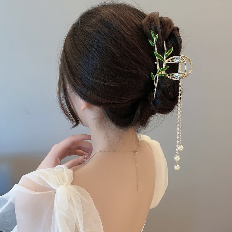 [Lost flower series] ★Chinese style hair ornament★ Old-fashioned Chinese clothes Improves temperament Fringe Bamboo Green Accessories