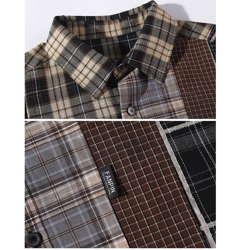 [BIGEMAN Series] ★Short sleeve shirt★ Tops, plaid pattern, unisex, men's, large size, switching