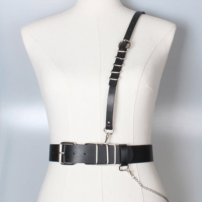 [Kuraho Koya Series] ★Retro Belt★ Obi Accessory PU Chain Unique Black Black Easy to match