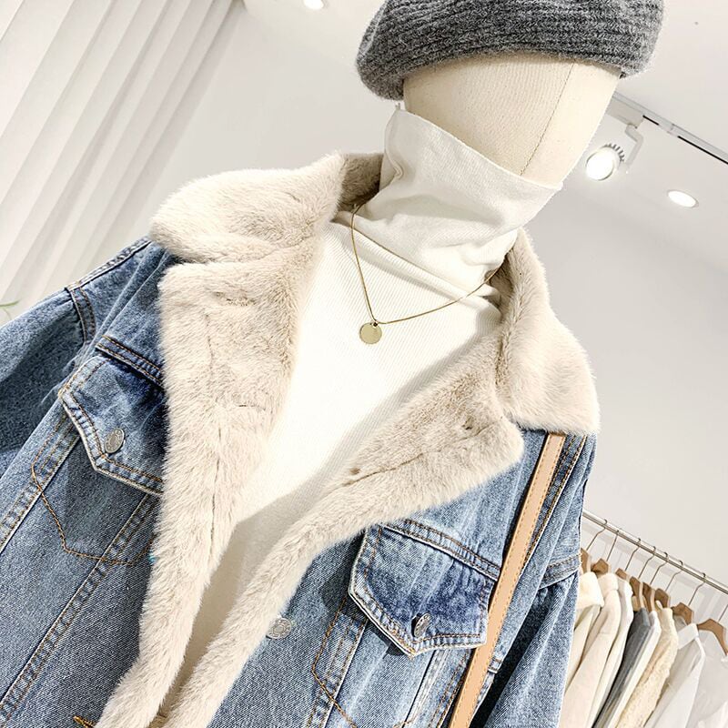 [Kajingi series] ★Outerwear★ Denim jacket, thick, warm, for winter, blue, blue, can be worn on both sides, S M L XL