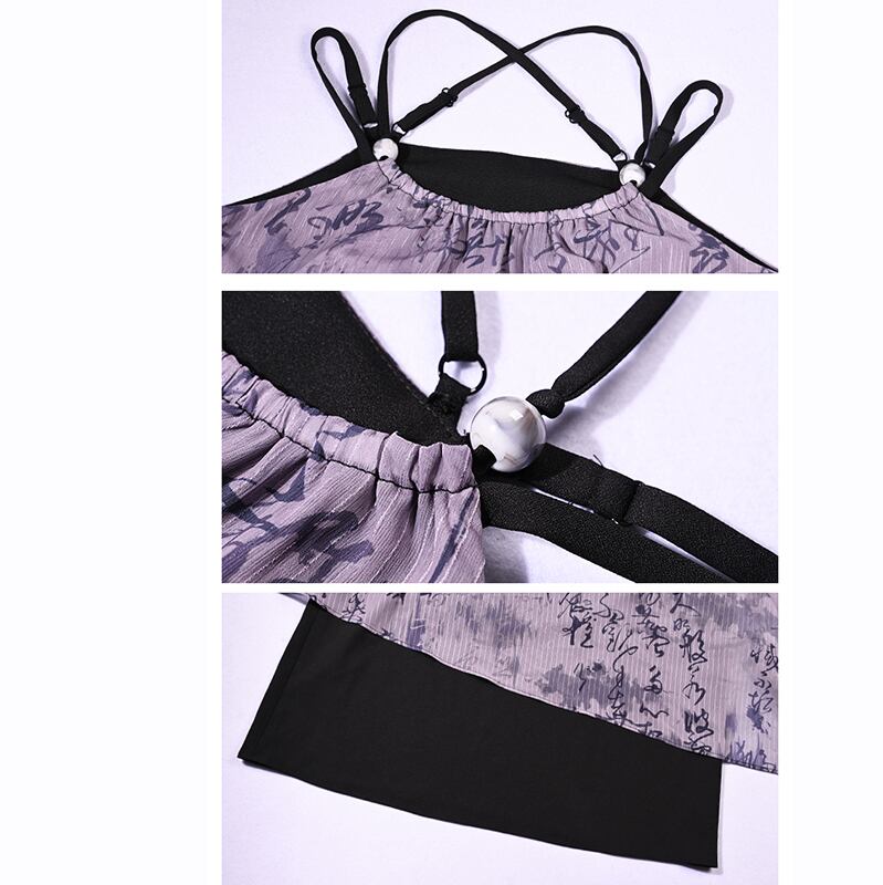 [Kokaisha---Shinkyo Series] ★China style dress★ Hanging dress Letter pattern print Purple black switching