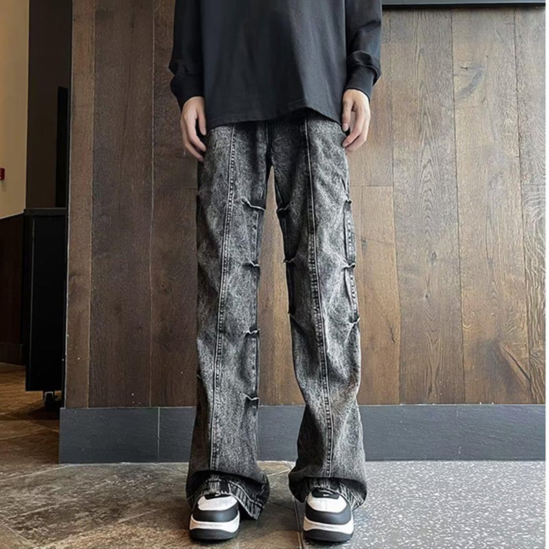 [V37 Series]★Denim Pants★ Unique Bottoms Pants Unisex Men's Fashion Black Gray S~4L