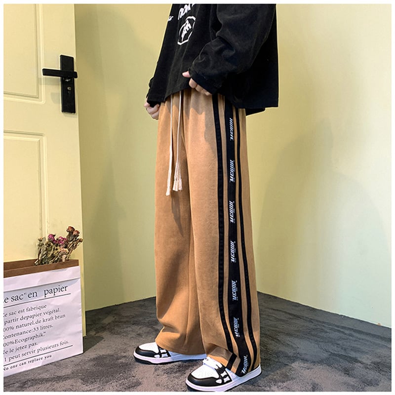 [DUFENG Series] ★Casual Pants★ 3color Bottoms Unisex Men's Vertical Stripes Black Green Brown