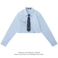 Load image into Gallery viewer, [MOISHE TIDE Series]★Shirt with tie★ 2color tops long sleeve shirt short length white blue cute
